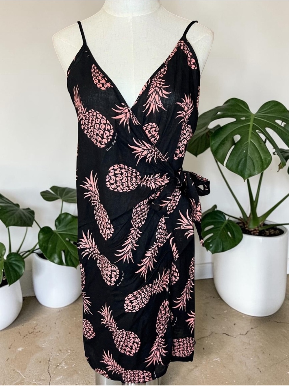 Rails Malia Pinya Print Wrap Dress Linen Blend Tropical Resort Pool Small